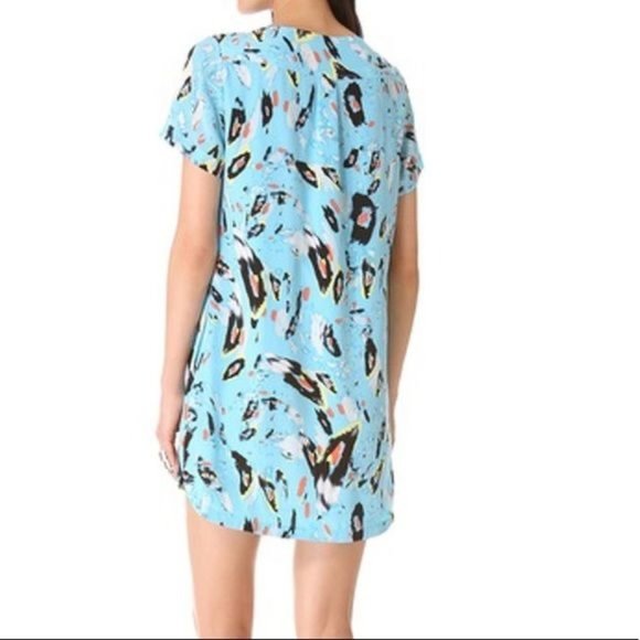 Rebecca Minkoff Shirt Dress 100% Silk Mojabe Blue Shift Lace-Up Scoop Neck Sz L - Picture 4 of 8